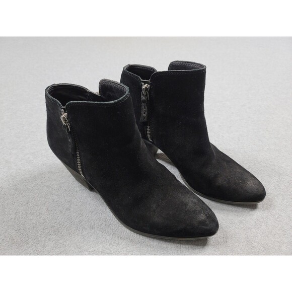 Frye Judith Double Zip Black Suede Leather Ankle Boots Sz 8 Block Heel - Picture 1 of 10